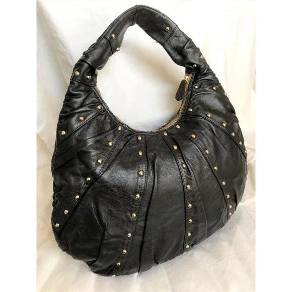 Goldenbleu Black Leather Studded Hobo